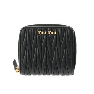 Miu Miu Matelasse Compact Zip Wallet Black Lambskin Bifold